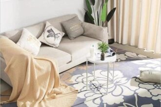 Tapis imprimé fleuri, léopard et géométrique pour salon moderne