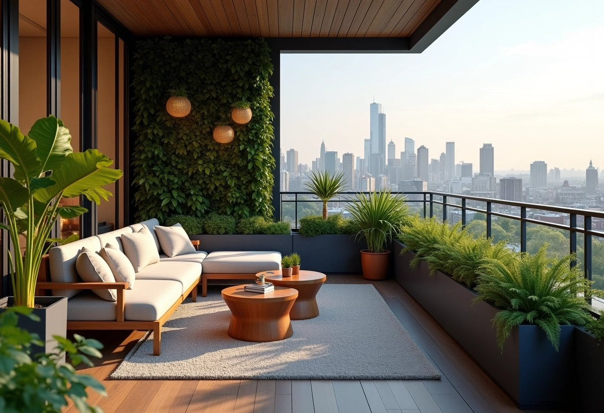 Balcon urbain transformé en espace extérieur cosy avec jardin vertical