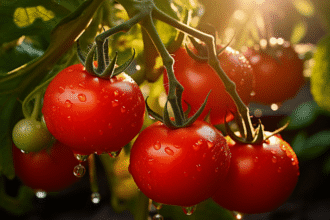 Traitement des tomates dans le jardin au lever du soleil