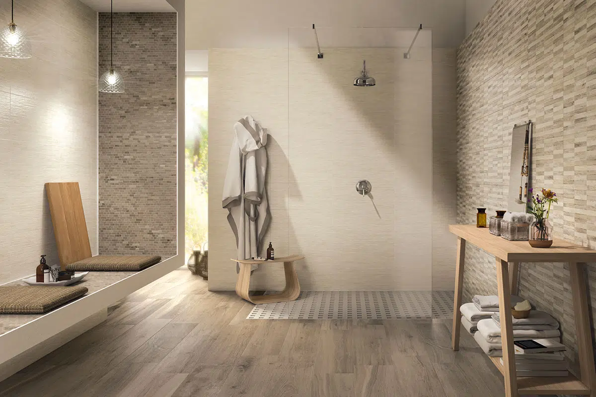salle de bain en pierre et bois