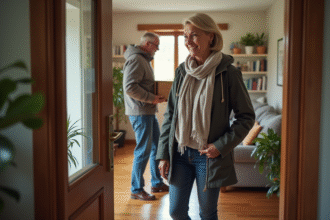 Femme souriante accueillant des travailleurs Emmaüs à la maison