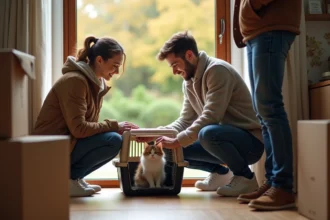 Chat explorant son nouvel environnement après un déménagement