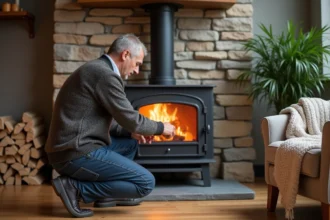 Poêle à granulés Invicta en fonctionnement dans un intérieur chaleureux