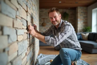Plaquettes de parement en pierre sur un mur intérieur moderne