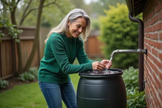 Système de récupération d'eau de pluie installé dans un jardin