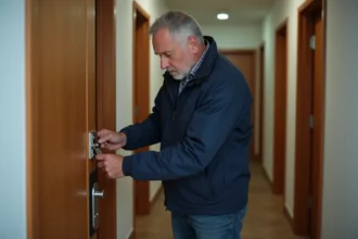 Serrurier travaillant avec soin sur une serrure endommagée