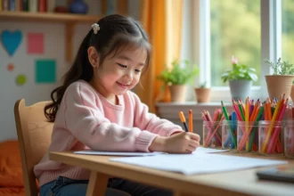Bureau DIY coloré pour chambre d'enfant avec espace de rangement