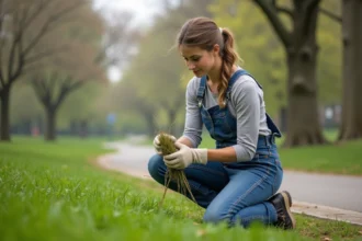 Gazon vert et dense après scarification au jardin