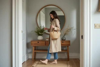Entrée de maison décorée avec des couleurs harmonieuses et des accessoires stylés