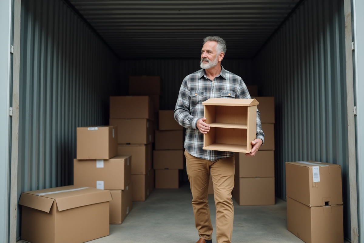 Homme déballant des objets dans un espace de stockage