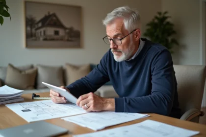 Homme d'âge moyen utilisant une tablette pour mesurer dans un bureau moderne