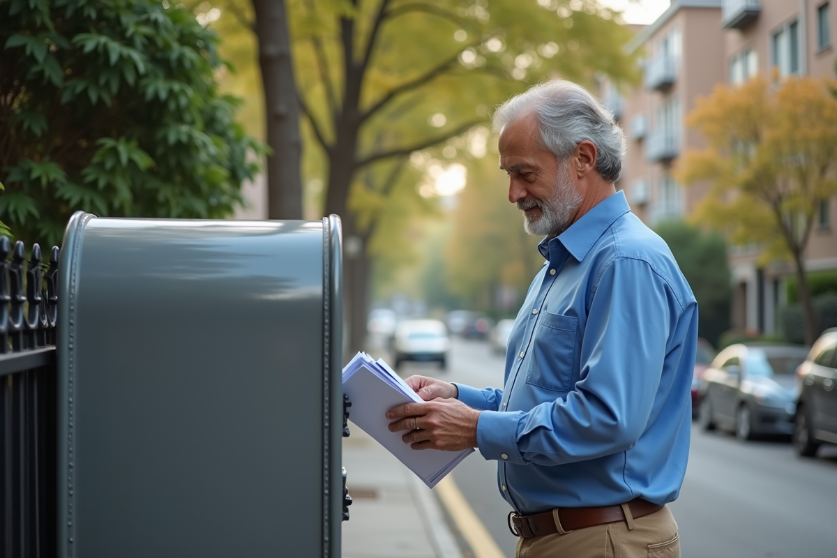 Homme envoyant des documents officiels dans une boîte aux lettres extérieure