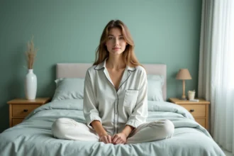 Jeune femme en pyjama dans une chambre apaisante