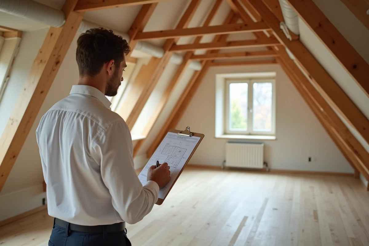 Jeune homme esquissant un plan dans un grenier rénové