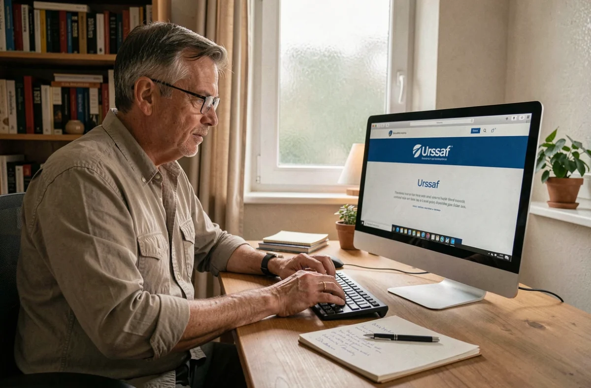 Particulier employeur déclarant sa femme de ménage sur le site Urssaf depuis son bureau