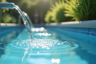 Piscine extérieure moderne avec filtre d'eau en gros plan