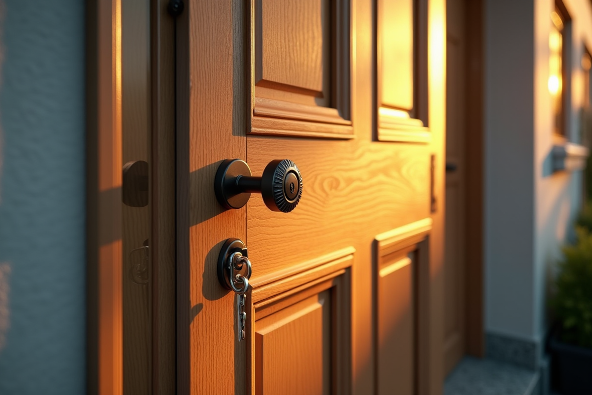 Porte d appartement renové avec clé en gros plan