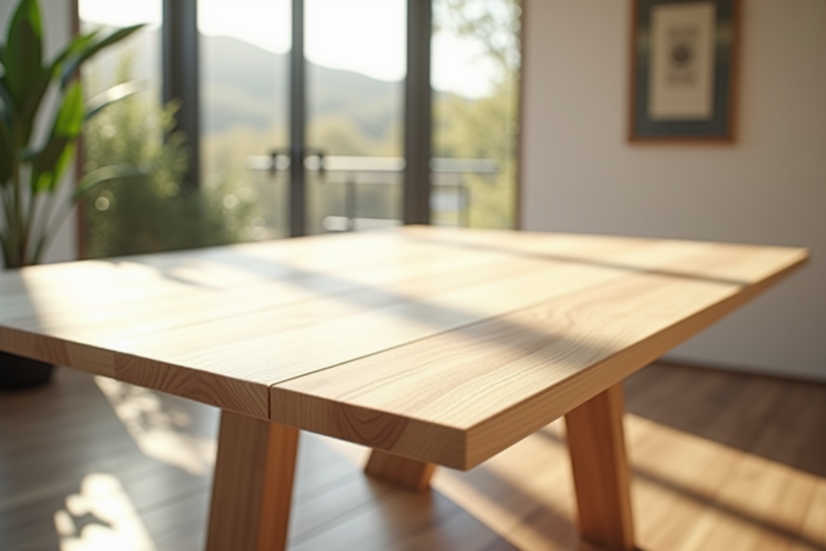 Table de salle à manger en bois clair lumineuse
