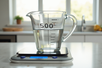 Verre mesure d'eau de 500 ml sur une balance moderne